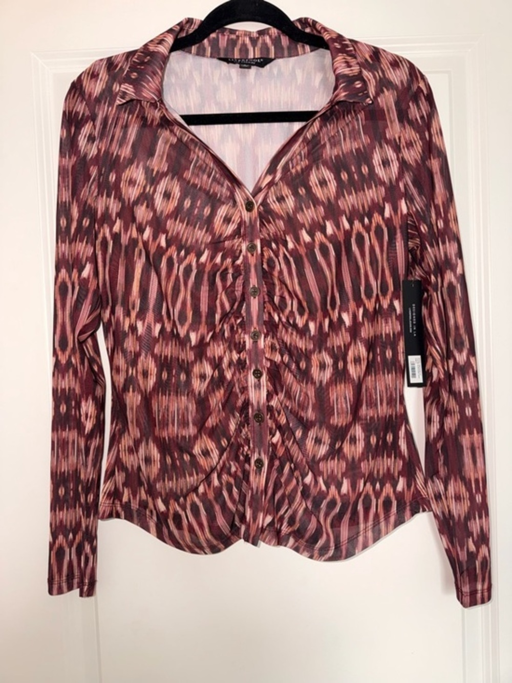 Liverpool Women’s Long Sleeve Mesh Print Button Front Blouse Top size Small